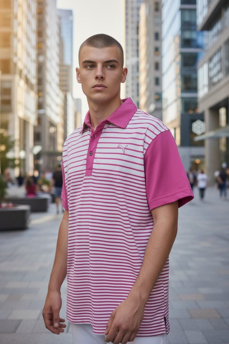 Puma Golf Pink Striped Polo L DryCELL Performance Shirt Sz L Women's XL